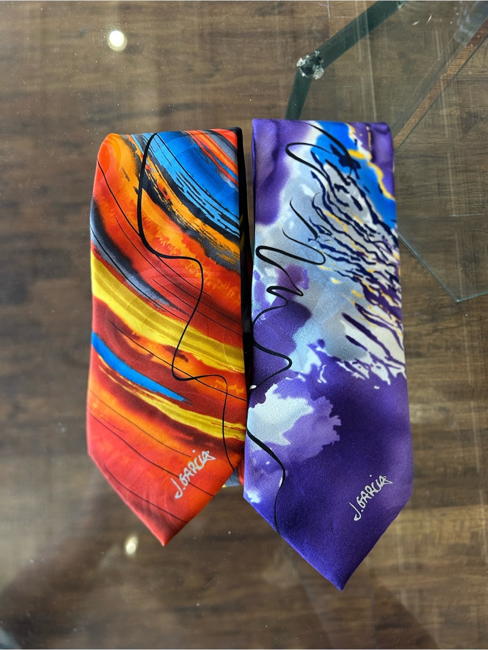 J. Garcia Abstract, 100% Silk Tie bundle - Vibrant Red & Purple Prints